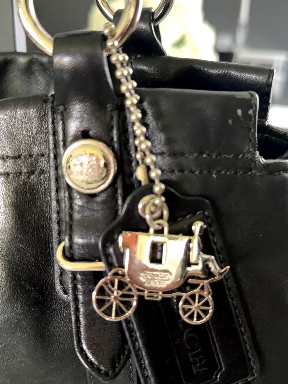 COACH Black Leather Shoulder Tote with Signature Silver Hardware - Picture 8 of 10